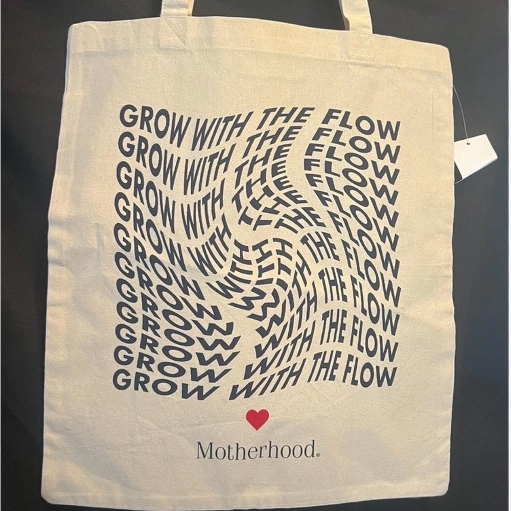 Motherhood Maternity Cream Tote with Black Text and Red Heart NWT Reusable Bag